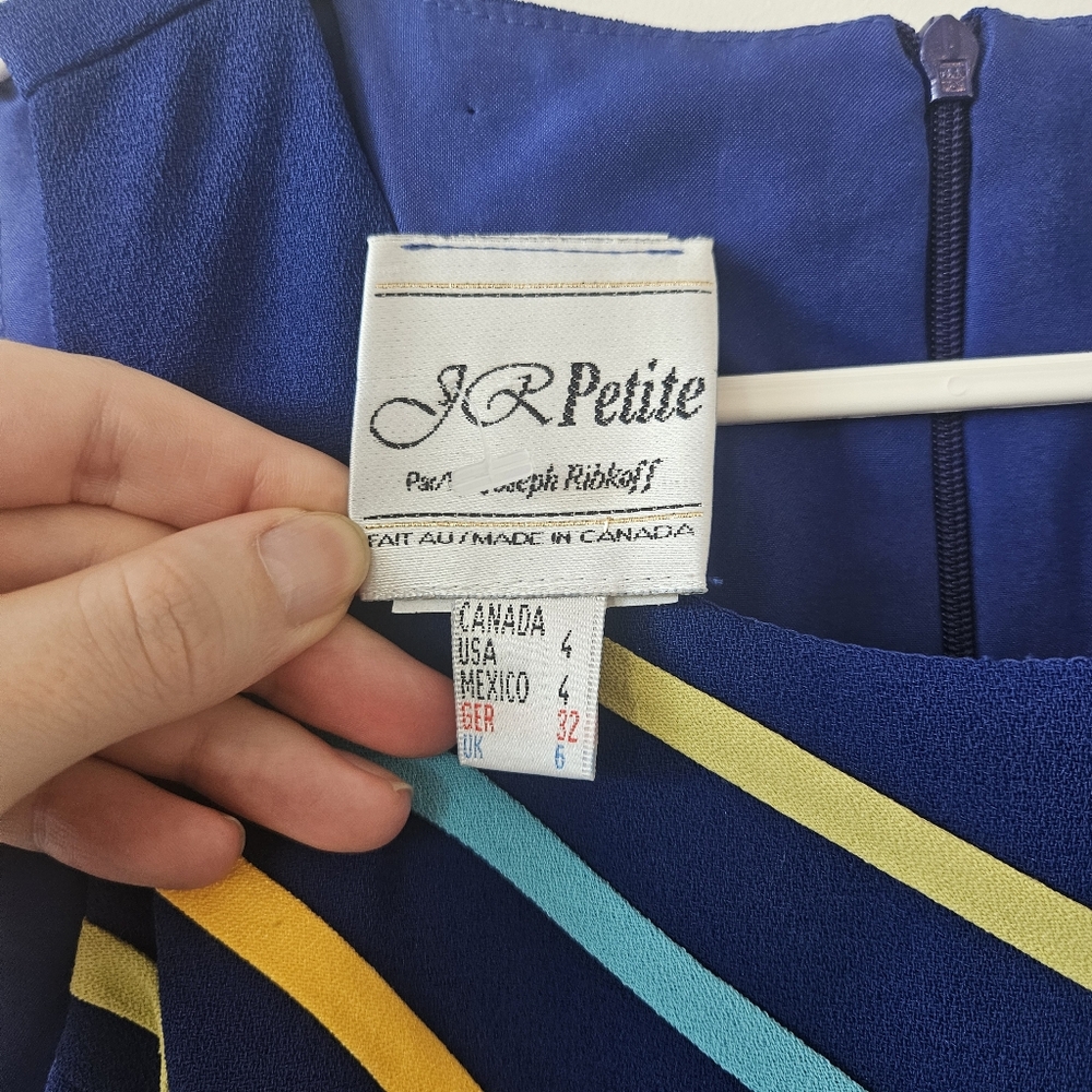 Vintage Joseph Ribkoff Blue Mini Dress Petite Size 4 - Picture 3 of 8